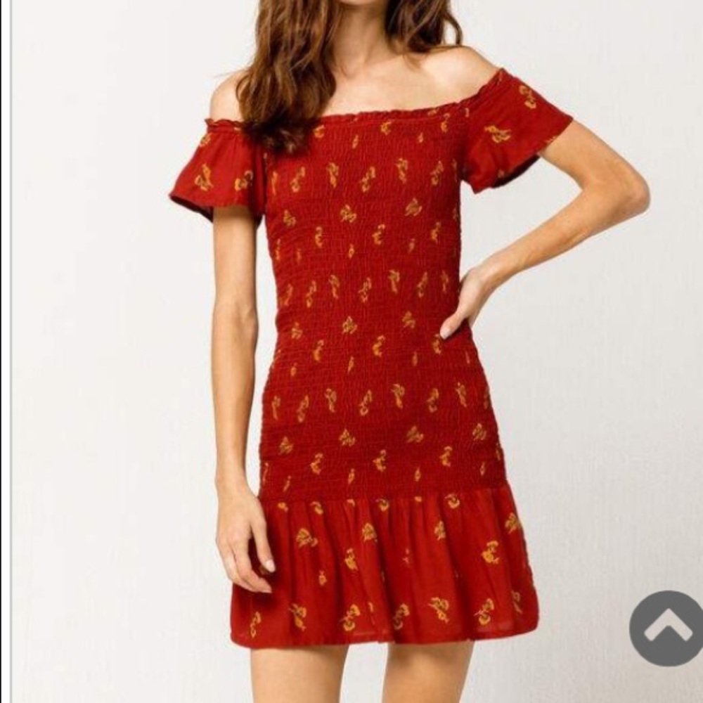 smocked floral off the shoulder dress